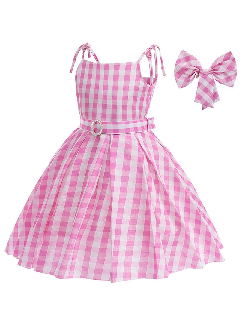 Movie Barbie Dress Up Cosplay Costume Kids Barbie Princess Dress Girls Suspender Plaid Waist Skirt with Necklace Bracelet Ring Earrings  - Image 4