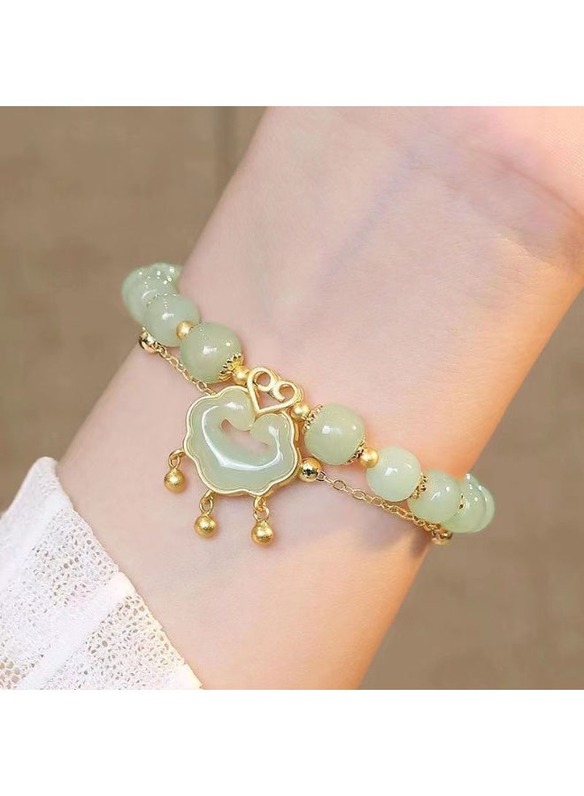 سوار قفل السلام للنساء | تصميم عتيق وأنيق | أسلوب Ins متعدد الاستخدامات | سوار الصداقة الفريد | مجوهرات قفل السلام الخضراء الراقية والفاخرة - Image 2