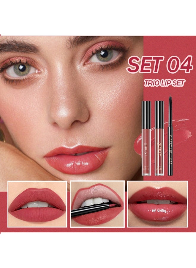 QiBest Trio Lip Set,All In One Lip Kit 3 In 1 Smooth Lipliner Lipgloss and Lipstick Set with Matte Velvet Liquid Lipstick Hydrating Moisturizing Lip Gloss and Creamy Lip Liner #04 Sweety Heart - Image 2
