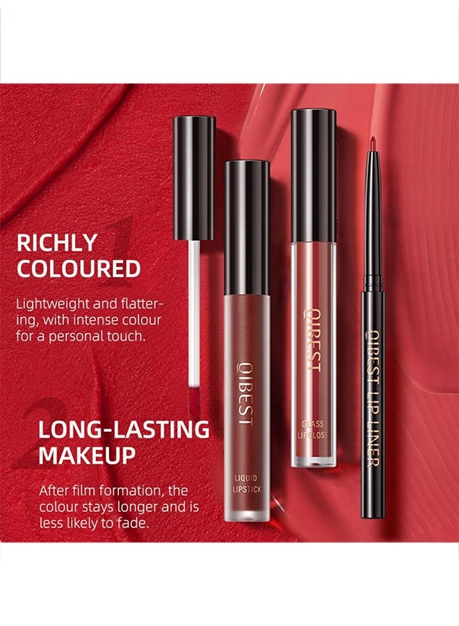 QiBest Trio Lip Set,All In One Lip Kit 3 In 1 Smooth Lipliner Lipgloss and Lipstick Set with Matte Velvet Liquid Lipstick Hydrating Moisturizing Lip Gloss and Creamy Lip Liner #04 Sweety Heart - Image 5