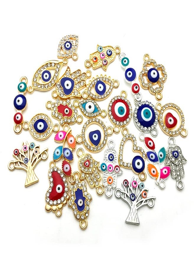 WOCRAFT 50pcs Evil Eye Beads Charms for Jewelry Making Assorted Evil Eye Connector Rhinestone Diamond Link Charms for Women Bracelet Earring Necklace DIY Craft (M703) - Image 4