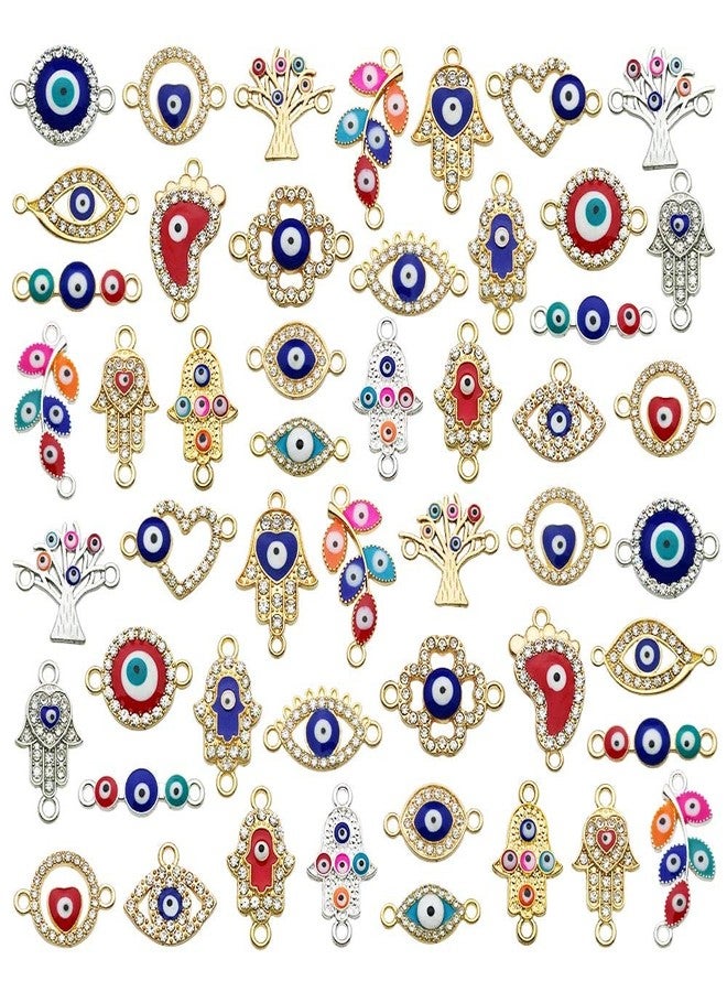 WOCRAFT 50pcs Evil Eye Beads Charms for Jewelry Making Assorted Evil Eye Connector Rhinestone Diamond Link Charms for Women Bracelet Earring Necklace DIY Craft (M703) - Image 1