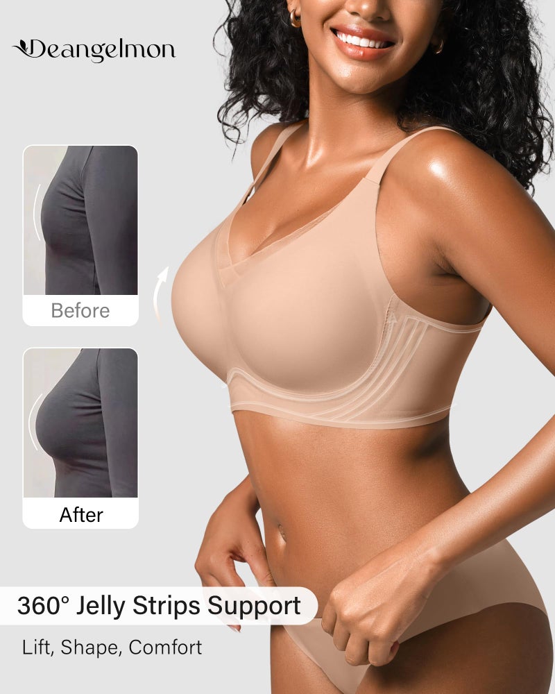 DEANGELMON Seamless Bras for Women No Underwire Supportive T Shirt Bra Wireless Comfortable Mesh V Neck Push Up Bralette(Coffee,L) - Image 2