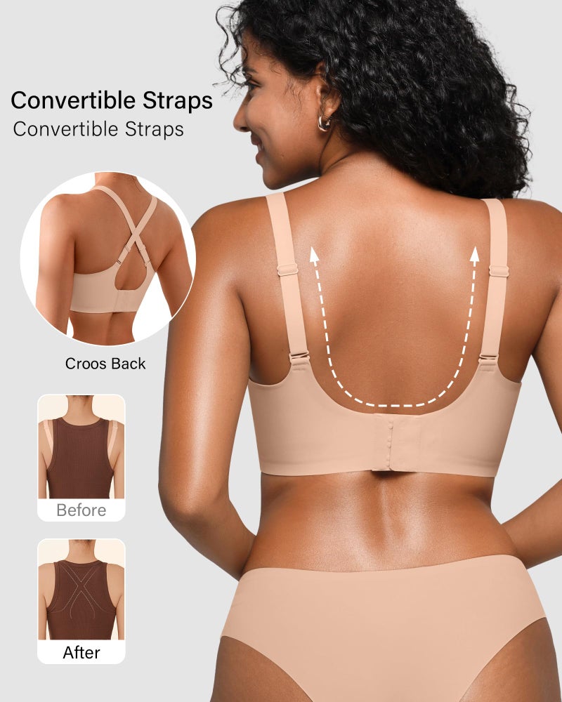 DEANGELMON Seamless Bras for Women No Underwire Supportive T Shirt Bra Wireless Comfortable Mesh V Neck Push Up Bralette(Coffee,L) - Image 4