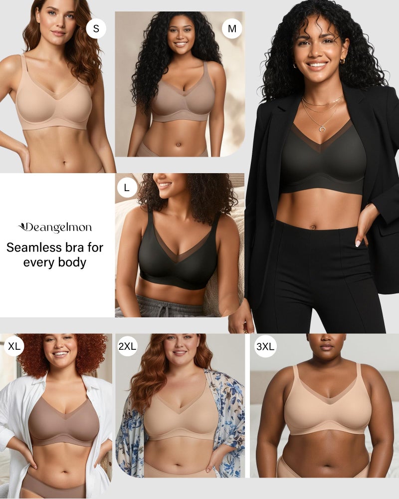 DEANGELMON Seamless Bras for Women No Underwire Supportive T Shirt Bra Wireless Comfortable Mesh V Neck Push Up Bralette(Coffee,L) - Image 5
