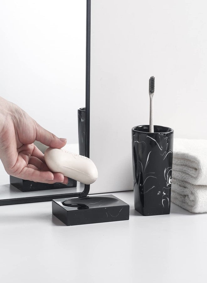 Jung Ford 5-Piece Bathroom Counter Top Accessory Set - Dispenser for Liquid Soap or Lotion, Soap Dish, Toothbrush Holder and 2 Tumblers, Marble Pattern Resin (Ink Black) - Image 4