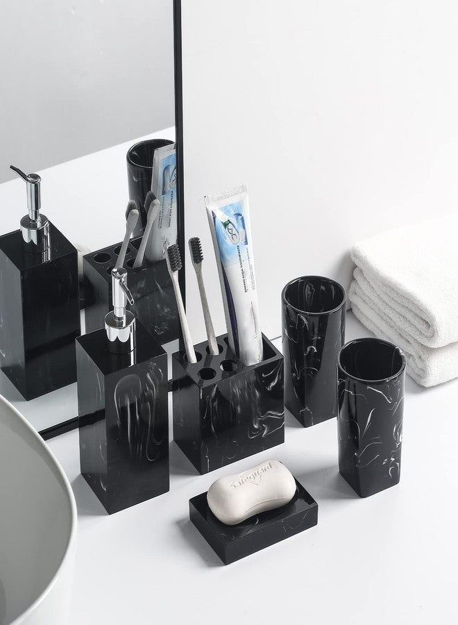 Jung Ford 5-Piece Bathroom Counter Top Accessory Set - Dispenser for Liquid Soap or Lotion, Soap Dish, Toothbrush Holder and 2 Tumblers, Marble Pattern Resin (Ink Black) - Image 3
