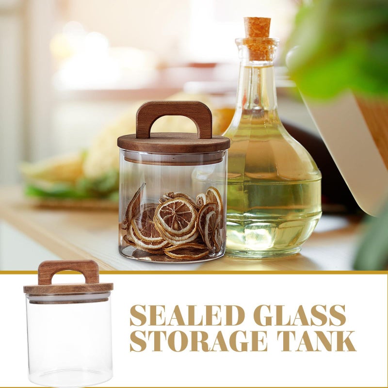 Glass Canister With Solid Wood Lid 700ml Airtight Storage Jar For Coffee Tea Grains Snacks Pantry Organization - Image 4