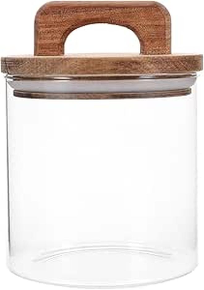 Glass Canister With Solid Wood Lid 700ml Airtight Storage Jar For Coffee Tea Grains Snacks Pantry Organization - Image 1