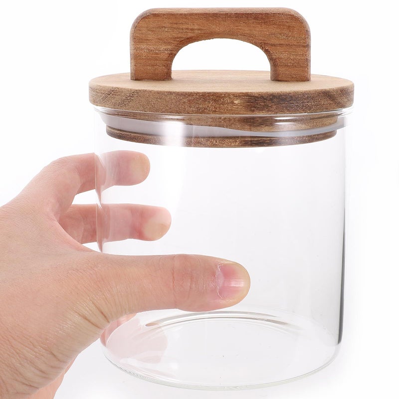 Glass Canister With Solid Wood Lid 700ml Airtight Storage Jar For Coffee Tea Grains Snacks Pantry Organization - Image 5