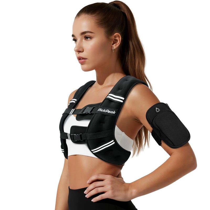 PICKPEAK Weighted Vest for Woman Man 5lb6lb8lb11lb12lb13lb15lb20lb25lb30lb Weighted Vest for Walking Strength Training Weight Vest with Adjustable Buckle Detachable Phone Pouch for Running Workout - Image 2
