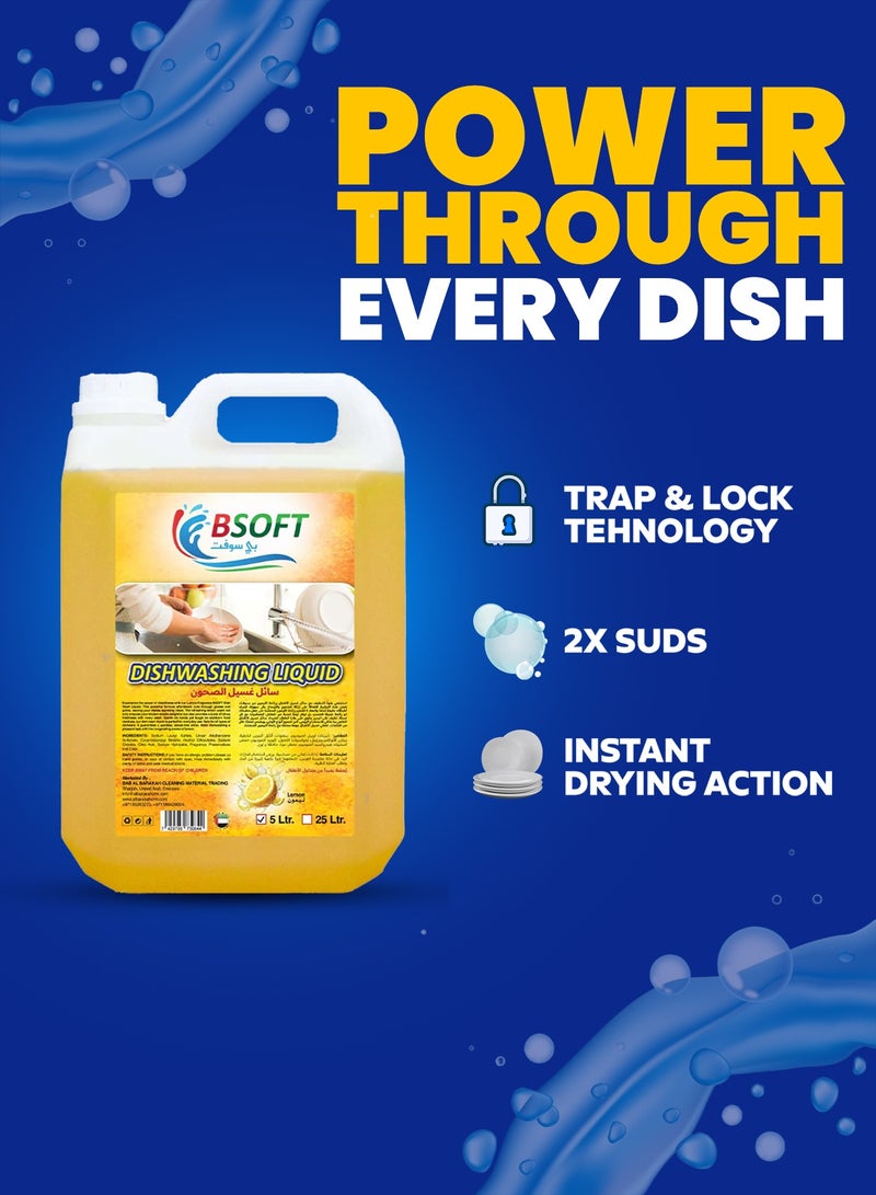 BSOFT Dish wash Liquid with Lemon Fragrance 5 Liter, Dual Pack - Image 3