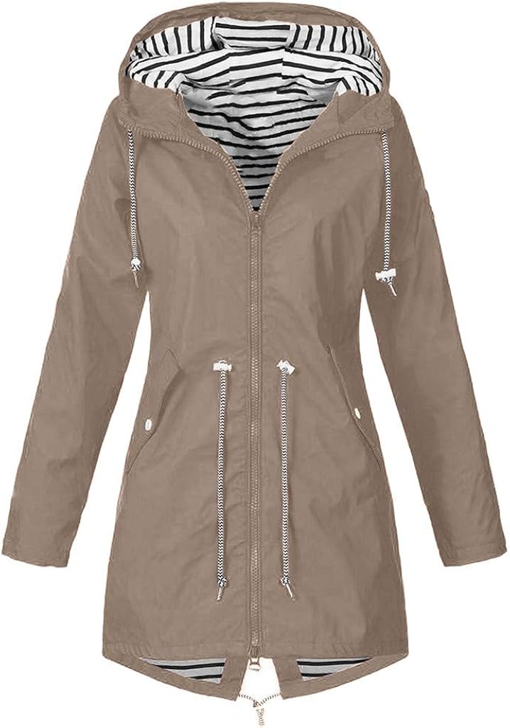 woobles Women's Plus Size Fleece-Lined Windbreaker, Rain Jacket Waterproof Lightweight Outdoor Hooded Trench Coats - Image 1