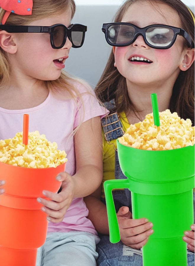 كوب ستاديوم مع وعاء للوجبات الخفيفة، كوب وجبة خفيفة 2 في 1 مع قشة، كوب مضاد للتسرب للوجبات الخفيفة، كوب قابل لإعادة الاستخدام للوجبات الخفيفة والمشروبات للبالغين والأطفال - Image 2