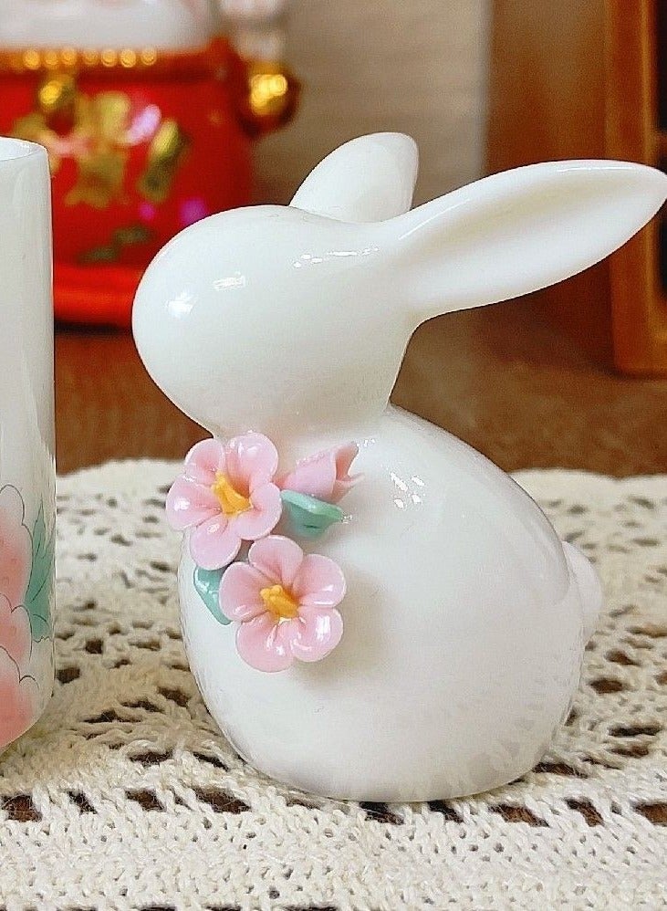 سيوسي Floral Ceramic Rabbit Home Decor, Bunny Ceramic, Animal Statues Deco, Rabbit Enamelware Rabbits Decorations Toy, Rabbits Figurines Animals Decoration, Ceramic Rabbit for Home Decor,Tabletop Decor - Image 2