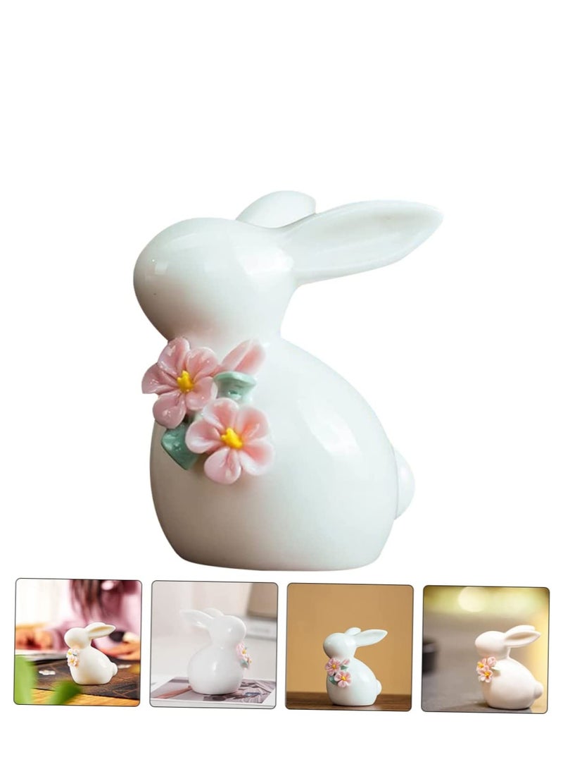سيوسي Floral Ceramic Rabbit Home Decor, Bunny Ceramic, Animal Statues Deco, Rabbit Enamelware Rabbits Decorations Toy, Rabbits Figurines Animals Decoration, Ceramic Rabbit for Home Decor,Tabletop Decor - Image 3
