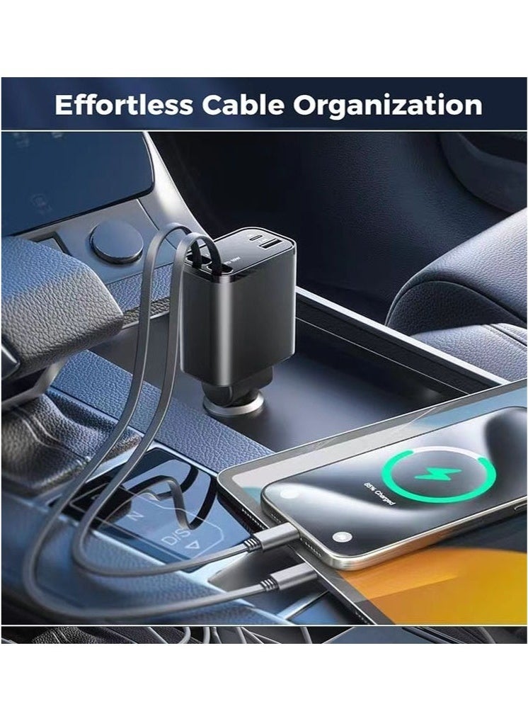 Beauenty Retractable Car Charger 120W Super Fast Charging 4 in 1 Car Charger for iPhone Type C Car Bluetooth USB Charger Plug for iPhone, Samsung, Galaxy, Huawei, Xiaomi - Image 2