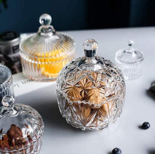 Mevanta Mevanta Crystal Glass Candy Dish with Lid premium Candy Jar Cookie Jar Decorative Candy Bowl Jewelry Dish Covered Candy Jars for Buffet Kitchen Home Office Desk Set Of 1 1 CrystalE  - Image 5