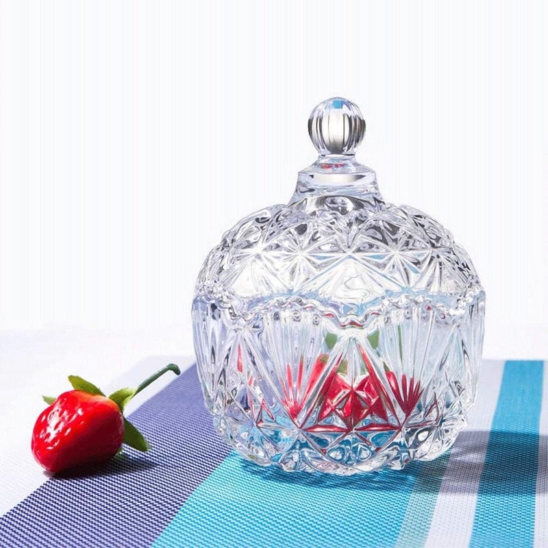 Mevanta Mevanta Crystal Glass Candy Dish with Lid premium Candy Jar Cookie Jar Decorative Candy Bowl Jewelry Dish Covered Candy Jars for Buffet Kitchen Home Office Desk Set Of 1 1 CrystalE  - Image 4