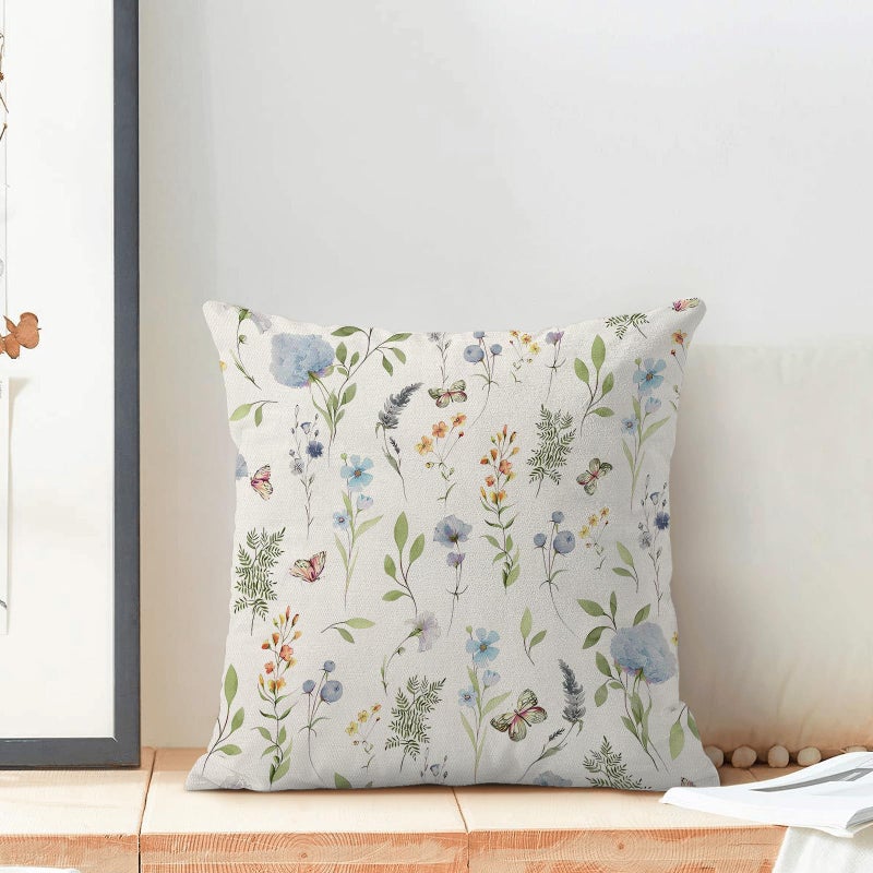 AEIOAE Spring Pillow Covers 18x18 Inch Set of 2, Sage Green Blue Wild Flower Throw Pillows Case,Colorful Seasonal Floral Plant Outdoor Decorative Farmhouse Decor Cushion Covers for Home Sofa Bed Couch - Image 3
