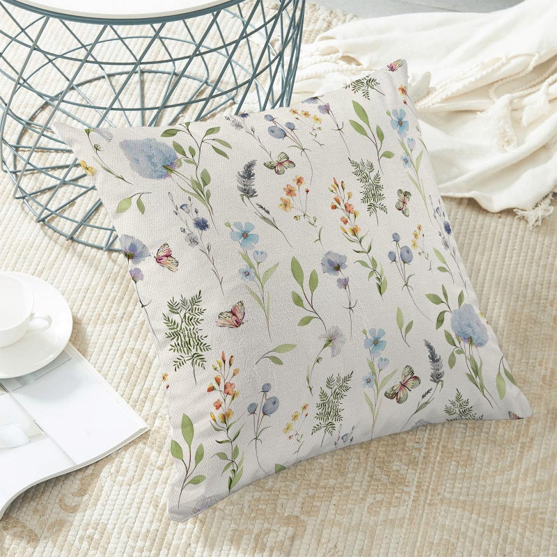 AEIOAE Spring Pillow Covers 18x18 Inch Set of 2, Sage Green Blue Wild Flower Throw Pillows Case,Colorful Seasonal Floral Plant Outdoor Decorative Farmhouse Decor Cushion Covers for Home Sofa Bed Couch - Image 4