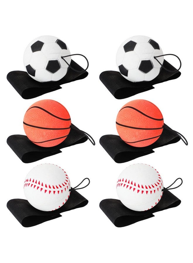 Skylety 6 Pieces Wrist Return Ball Sports Wrist Ball Includes Basketball Baseball And Football On A String Rubber Rebound Ball Wristband Toy For Children Kids Party Favor Exercise Or Play (2.48 Inch) - Image 1