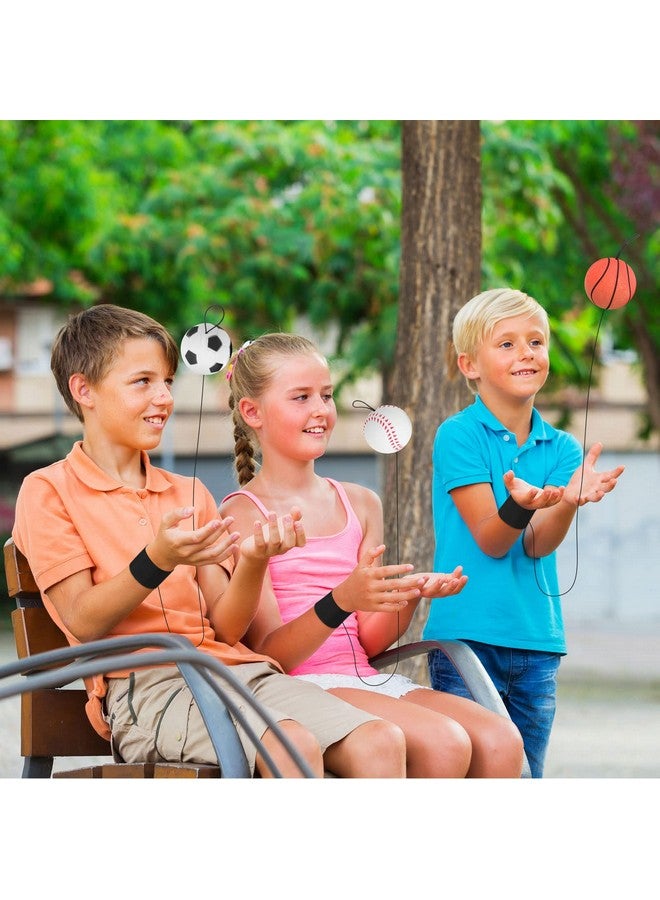 Skylety 6 Pieces Wrist Return Ball Sports Wrist Ball Includes Basketball Baseball And Football On A String Rubber Rebound Ball Wristband Toy For Children Kids Party Favor Exercise Or Play (2.48 Inch) - Image 3