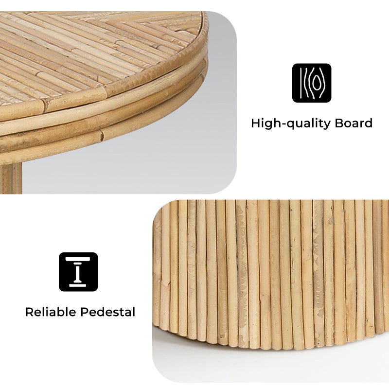 ZYBT Round Rattan Coffee Table - Mid Century Modern, Boho Circle, Unique, Rustic Center Table for Living Room - Image 2