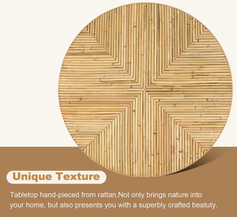 ZYBT Round Rattan Coffee Table - Mid Century Modern, Boho Circle, Unique, Rustic Center Table for Living Room - Image 3