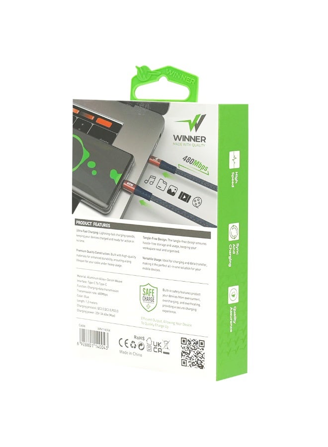 WE WINNER Type C to Type C cable 60 watts 1.2 meters - Image 3