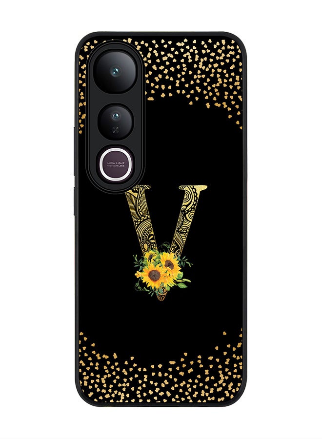 Stylizedd For vivo V50 Lite Case,Slim fit Camera Protection, Shockproof Thin Phone cover  - Custom Floral Monogram - V ( Black )