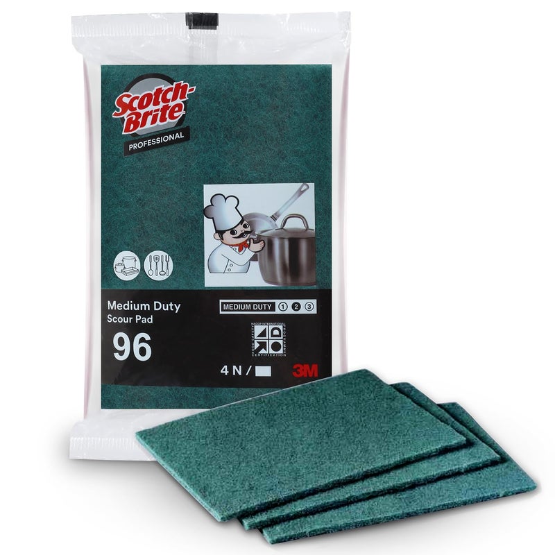 3M 3M ScotchBrite General Purpose Scouring Pads 96 for Everyday Cleaning Kitchen Dishwashing Cooking Utensils Equipment Heavy Duty NonScratch Scrubbers NonRusting 3X4Inch Pack of 4 - Image 1