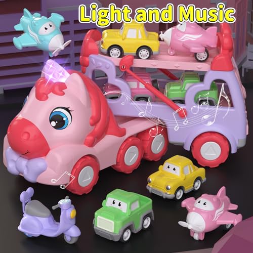 newcrave Toys for 1 2 3 Year Old Girl 7in1 Carrier Truck with Light  Music Toddler Girl Toys Age 13 24 1  2  3 Year Old Girls Birthday Gifts Christmas Easter - Image 5