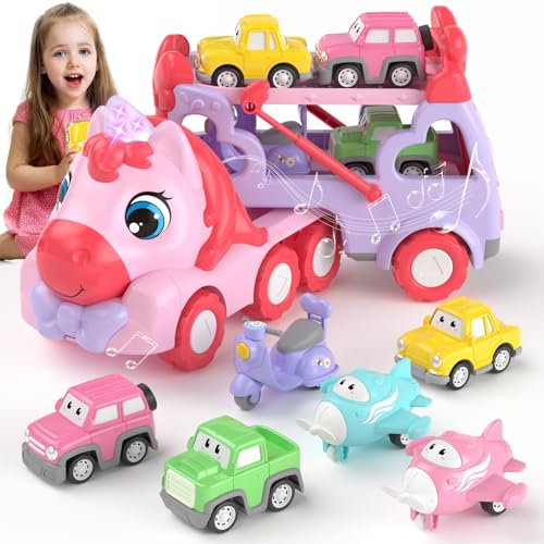 newcrave Toys for 1 2 3 Year Old Girl 7in1 Carrier Truck with Light  Music Toddler Girl Toys Age 13 24 1  2  3 Year Old Girls Birthday Gifts Christmas Easter - Image 1