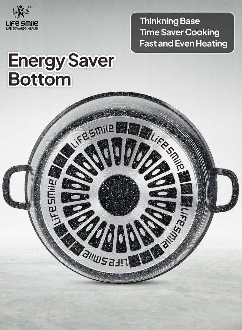 Life Smile 12-Piece Nonstick Granite Cookware Set – Pots & Pans with Lids, 16/20/24/28cm Casseroles, 24/28cm Nonstick Frying Pans, 100% PFOA-Free Cooking Set - Image 3