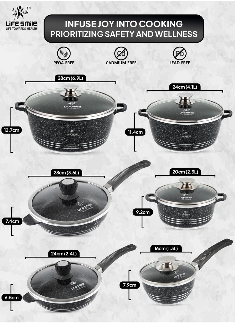 12Pcs Pots and Pans Set, Nonstick Cookware Sets, Black Granite Cookware Non Stick Cooking Set Includes Casserroles 20/24/28cm, Frying Pans 24/28cm & Saucepans 16cm with Lid (PFOS, PFOA Free) - pzsku/Z0FC6752F90B5E193A9E3Z/45/_/1733664604/e88c3945-7cbf-421b-ae02-e1b624183ea9