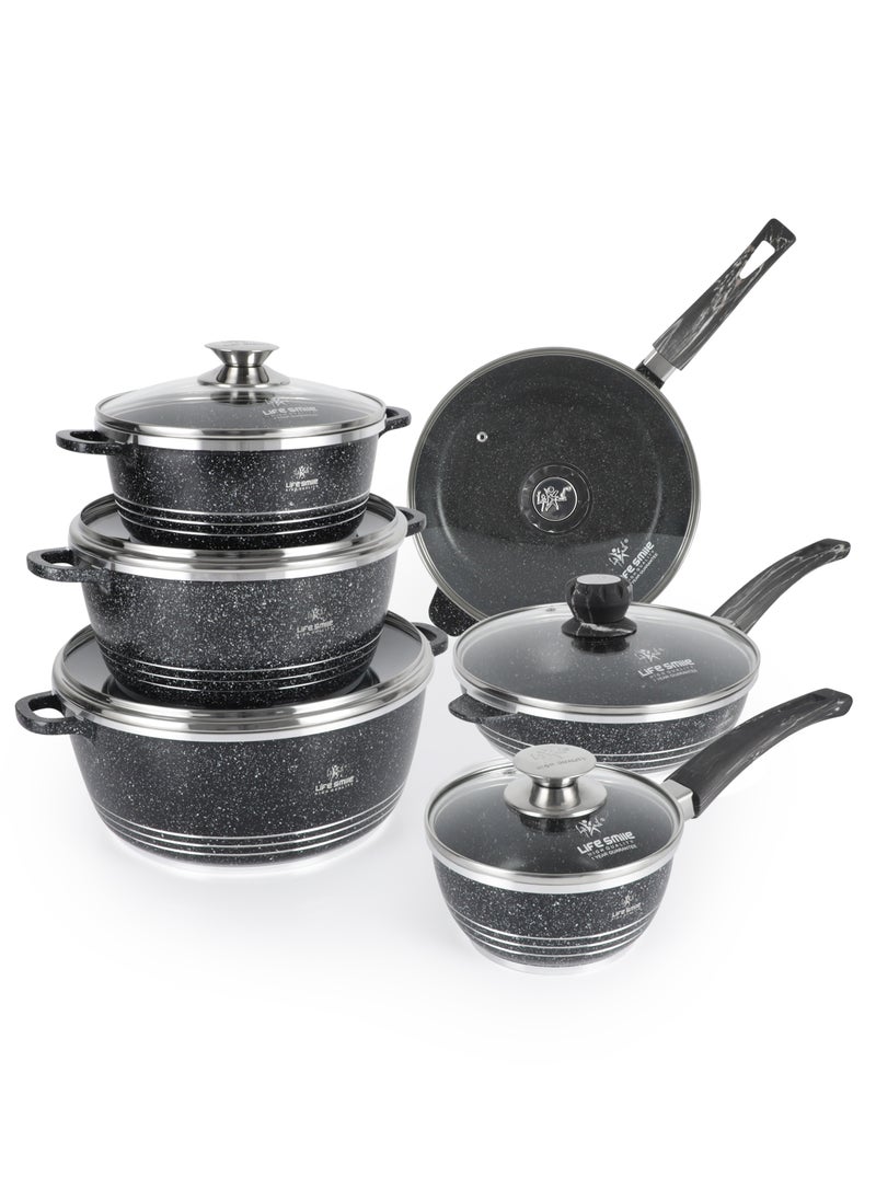 12Pcs Pots and Pans Set, Nonstick Cookware Sets, Black Granite Cookware Non Stick Cooking Set Includes Casserroles 20/24/28cm, Frying Pans 24/28cm & Saucepans 16cm with Lid (PFOS, PFOA Free) - pzsku/Z0FC6752F90B5E193A9E3Z/45/_/1739789300/5dd58980-e0d1-41cf-9a81-8214713dcc39