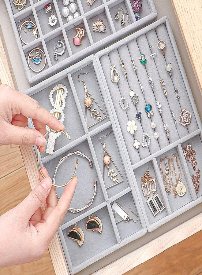 Lemoza 4 Jewellery Trays Velvet Jewellery Organiser Drawer Removable Jewellery Storage Stackable Drawer Insert for Women Girls Ring Display Organiser Jewellery Box Jewellery Box (Grey) - Image 4