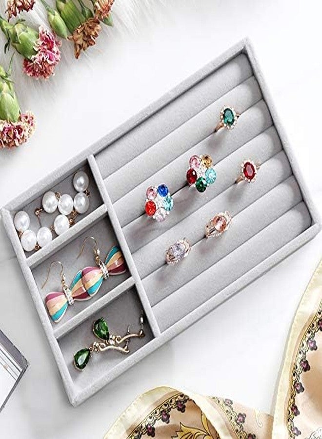Lemoza 4 Jewellery Trays Velvet Jewellery Organiser Drawer Removable Jewellery Storage Stackable Drawer Insert for Women Girls Ring Display Organiser Jewellery Box Jewellery Box (Grey) - Image 3