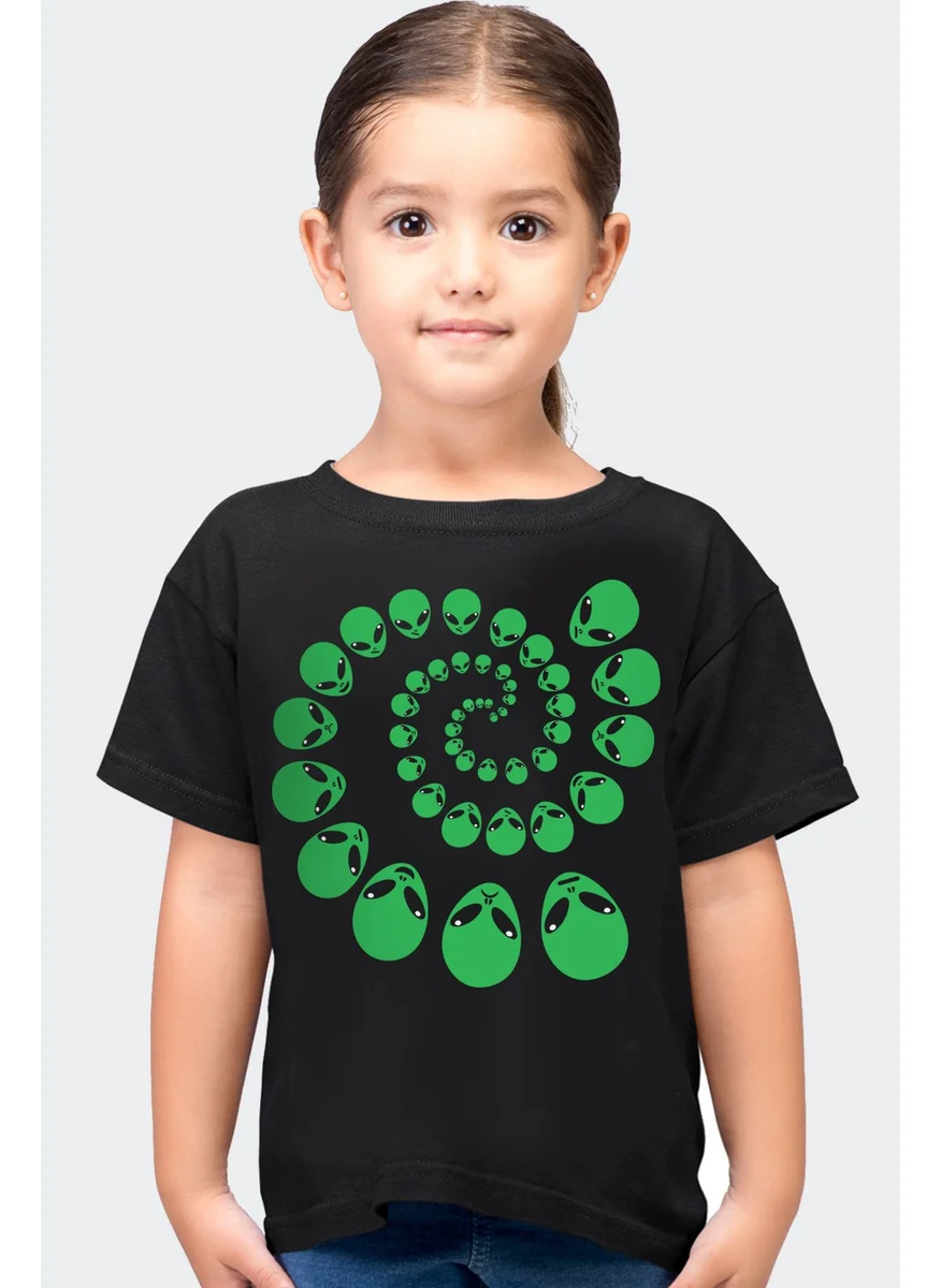 Rock&Roll Spiral Aliens Black Short Sleeve Girls Boys Unisex Children's T-Shirt