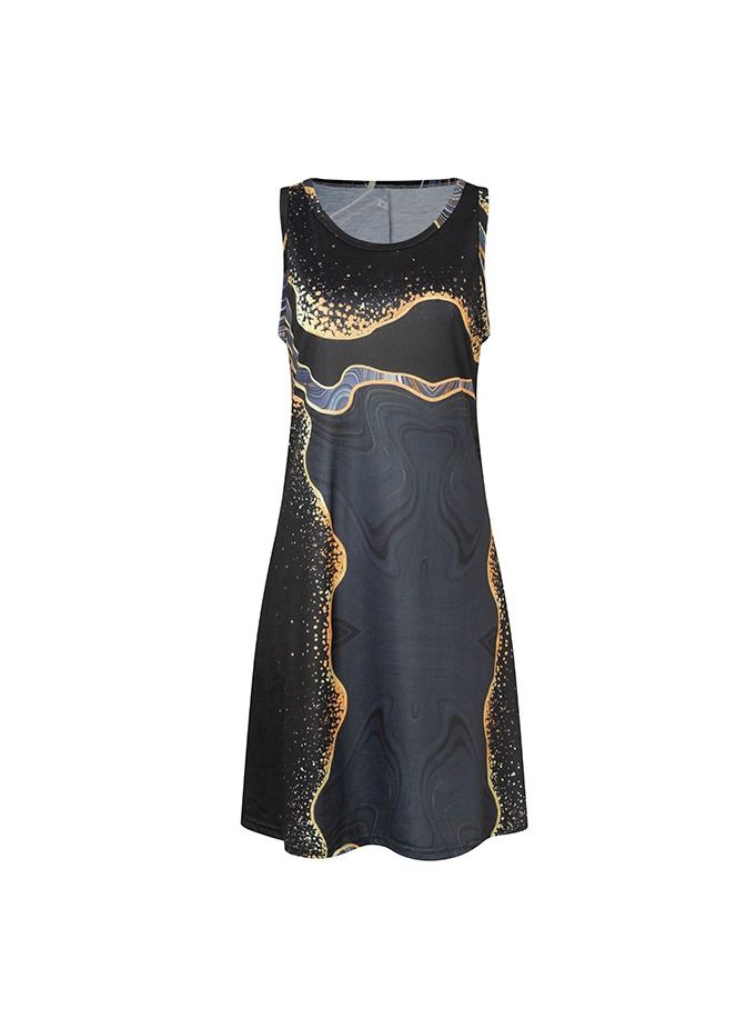 Loquat Women New Sleeveless 3D Print Round Neck Vest Dress