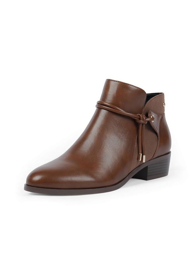 QIY Ankle Boots for Women Low Heel Round Toe Chunky Short Booties with Side Zipper Fall Winter Boots, Brown, 8.5 - Image 1