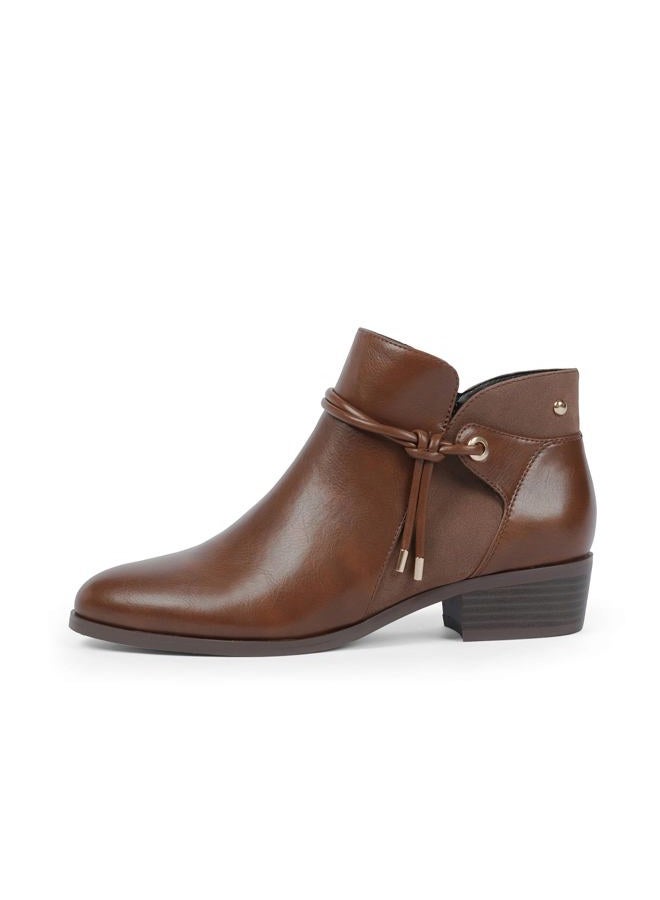 QIY Ankle Boots for Women Low Heel Round Toe Chunky Short Booties with Side Zipper Fall Winter Boots, Brown, 8.5 - Image 3
