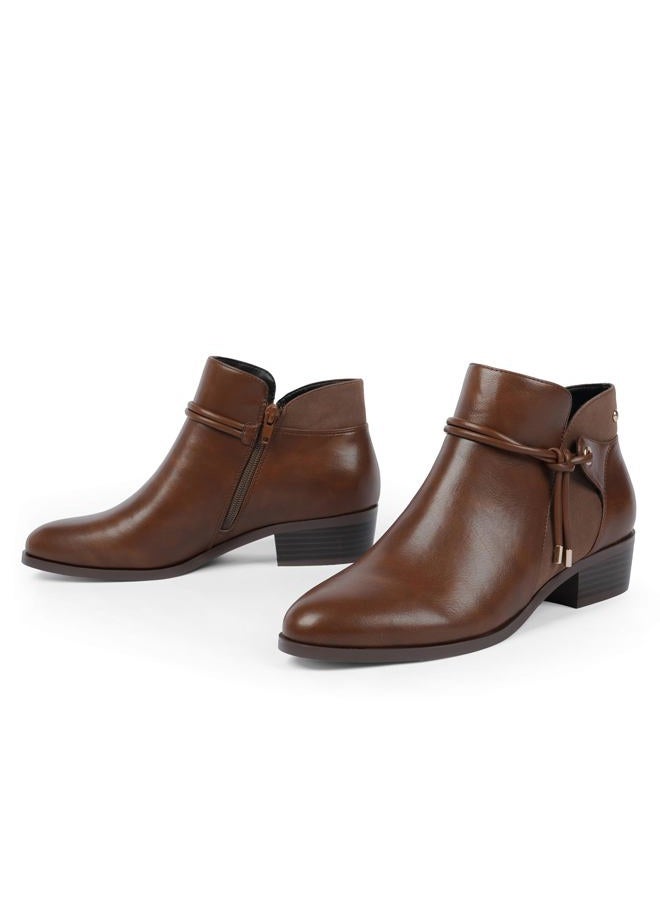 QIY Ankle Boots for Women Low Heel Round Toe Chunky Short Booties with Side Zipper Fall Winter Boots, Brown, 8.5 - Image 4