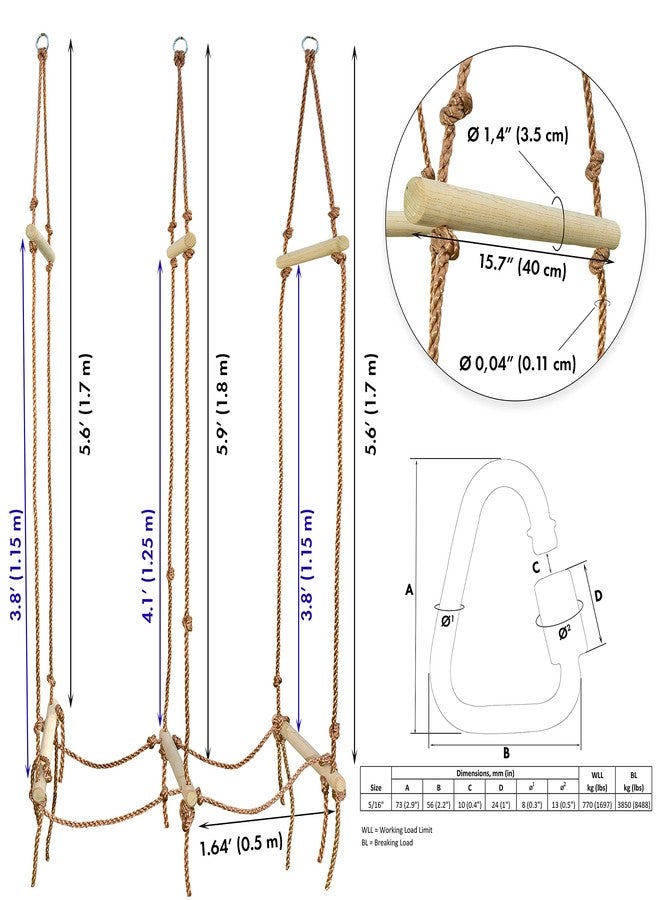 Cateam Rickety Bridge Rope Ladder - Ninja Slack line Accessories - Backyard Obstacle Course Accessories for Ninja Warrior Training - Rope Bridge Skip for Kids - Image 2