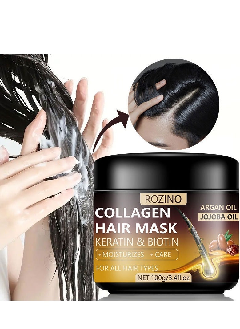 Rozino قناع شعر الكولاجين، قوة الماكا لإصلاح عميق | زيت الأركان، خلاصة الماكا، أعشاب طبيعية | قناع شعر للشعر الجاف التالف، لجميع أنواع الشعر | خالي من البارابين، خالي من الكبريتات 100غ - Image 2