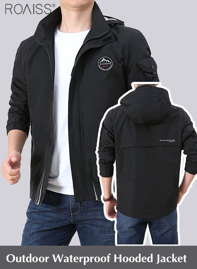 roaiss Men's Outdoor Windproof Hooded Jacket Multi Pocket Detachable Hat Coat Zipper Closure Waterproof Sports Jacket  - Image 2