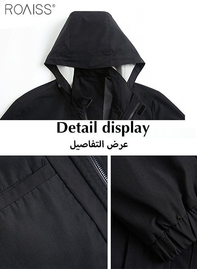 roaiss Men's Outdoor Windproof Hooded Jacket Multi Pocket Detachable Hat Coat Zipper Closure Waterproof Sports Jacket  - Image 3