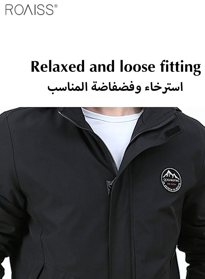 roaiss Men's Outdoor Windproof Hooded Jacket Multi Pocket Detachable Hat Coat Zipper Closure Waterproof Sports Jacket  - Image 5