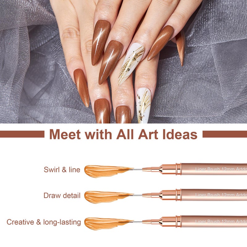 Artdone Metallic Nail Art Pens, Liner Brushes Set, 5PCS Copper Color Nail Tools For Long Lines, Thin Details, Fine Drawing, Liner Brush UV Gel Polish Painting Nail Design Sizes 5/8/12/20/25mm - Image 5